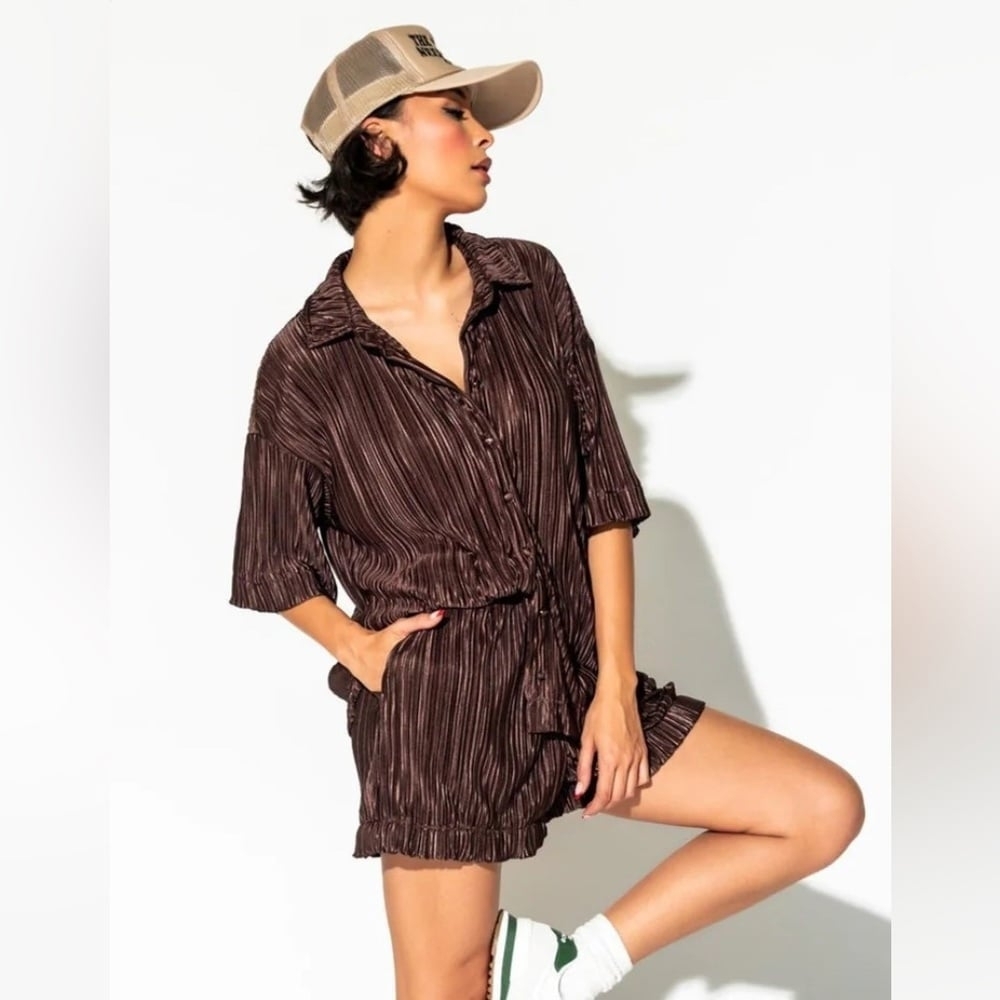 Dressed in LALA Mocha Plisse Short set